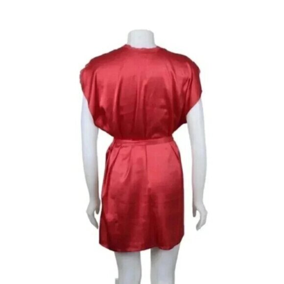 Victoria's Secret  Red Satin Robe Short Sleeve Lace Trim Short Size Medium - Picture 8 of 9